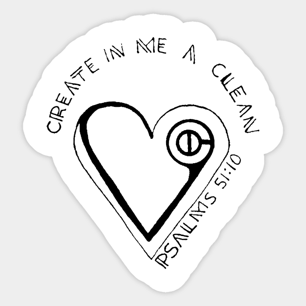 Hand Drawn Heart Psalms 51:10 Sticker by SingeDesigns